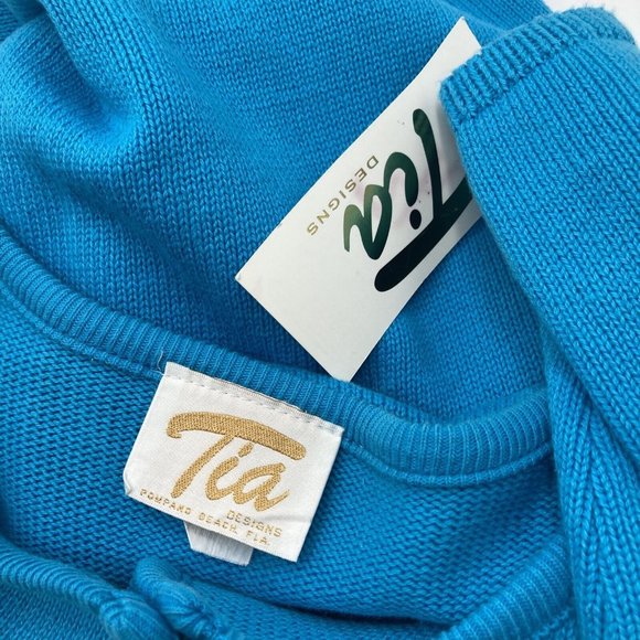 Vintage Tia Desiigns Sweater Cardigan Embroidered Beach XL Turquoise NWT - Picture 8 of 9